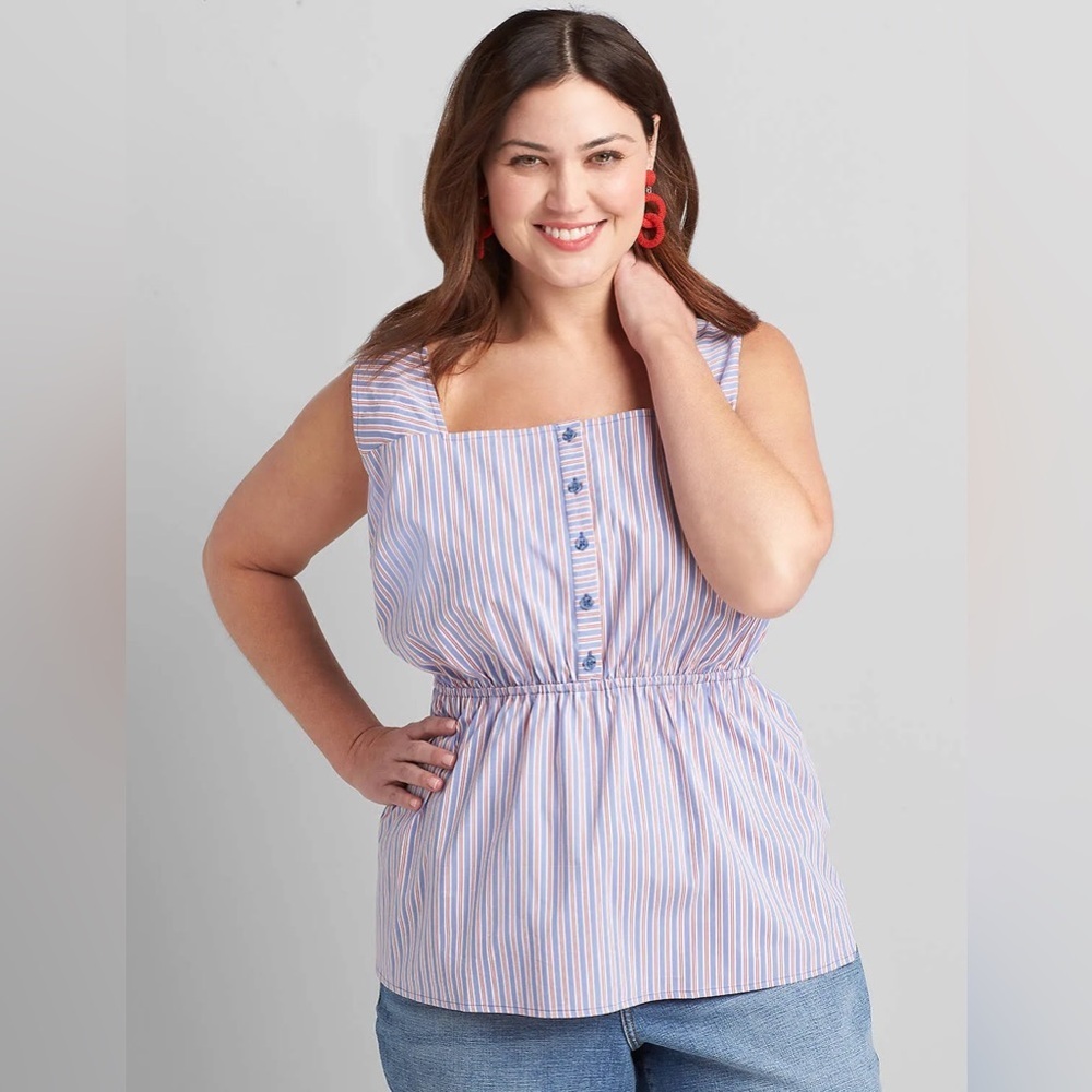 New! Lane Bryant Illusion Collection Striped Peplum Tank Blouse